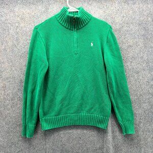 Polo Ralph Lauren Sweater Boys Large Green Half Zip Chunky Knit Fleece Pullover